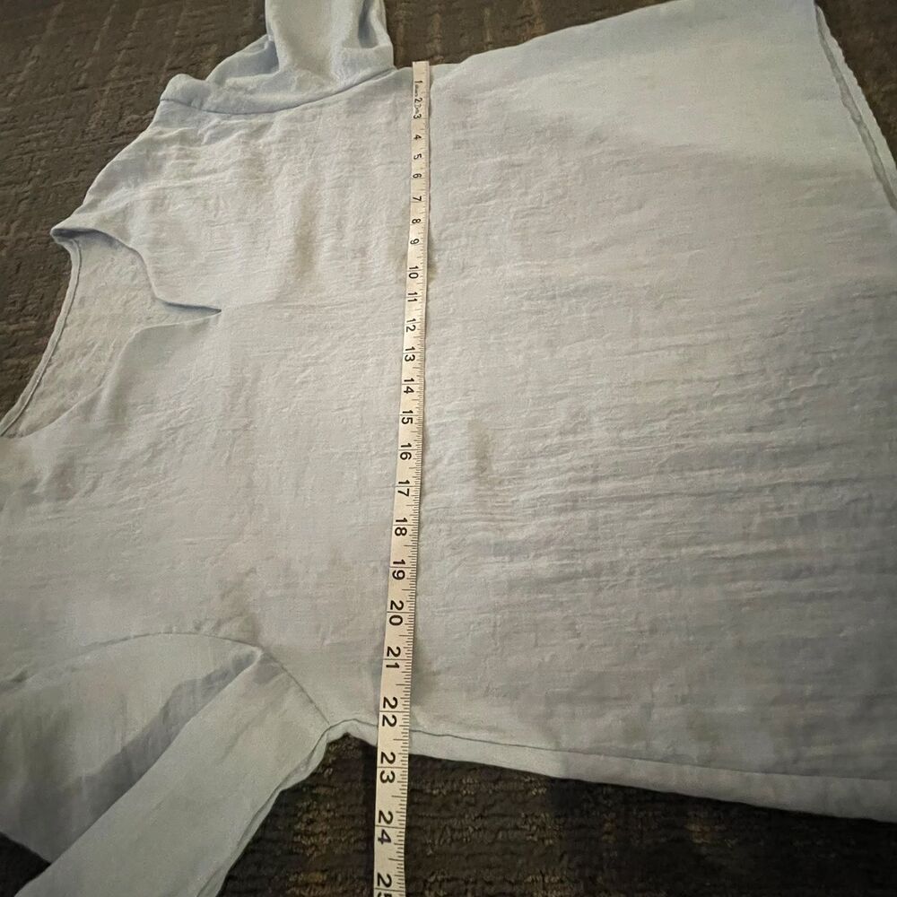 Womens XL Light Blue 100% Linen Split V-Neck Long Sleeve Blouse Top Extra Large - Picture 8 of 9